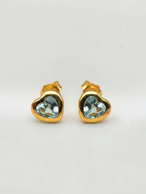 Aros Corazón Mar Aguamarina Grande Oro 18k