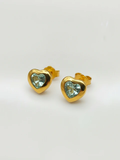 Aros Corazón Mar Aguamarina Grande Oro 18k