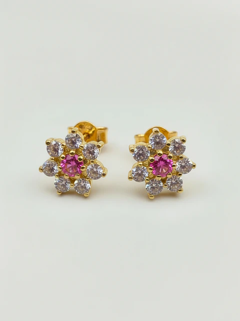 Aros Roseta Rosa de Francia y Circones Grande Oro 18k