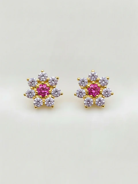 Aros Roseta Rosa de Francia y Circones Grande Oro 18k