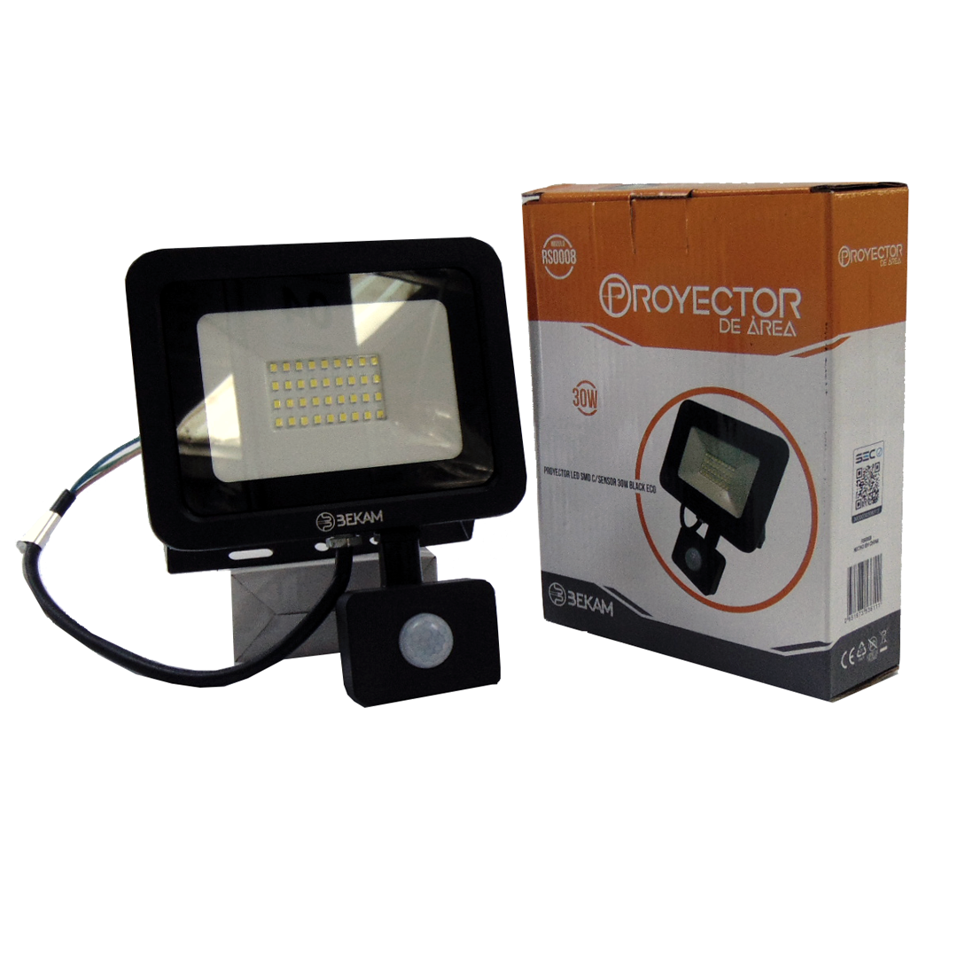 REFLECTOR LED SMD C/SENSOR 30W BLACK ECO 6500K