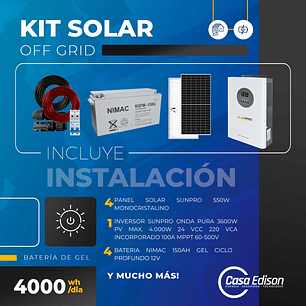 KIT DE ENERGIA SOLAR 4.000W SISTEMA FUERA DE RED (MPPT) INCLUYE INSTALACION (GEL)