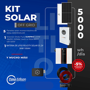 KIT DE ENERGIA SOLAR 5.000WH/DIA (MPPT) LITIO