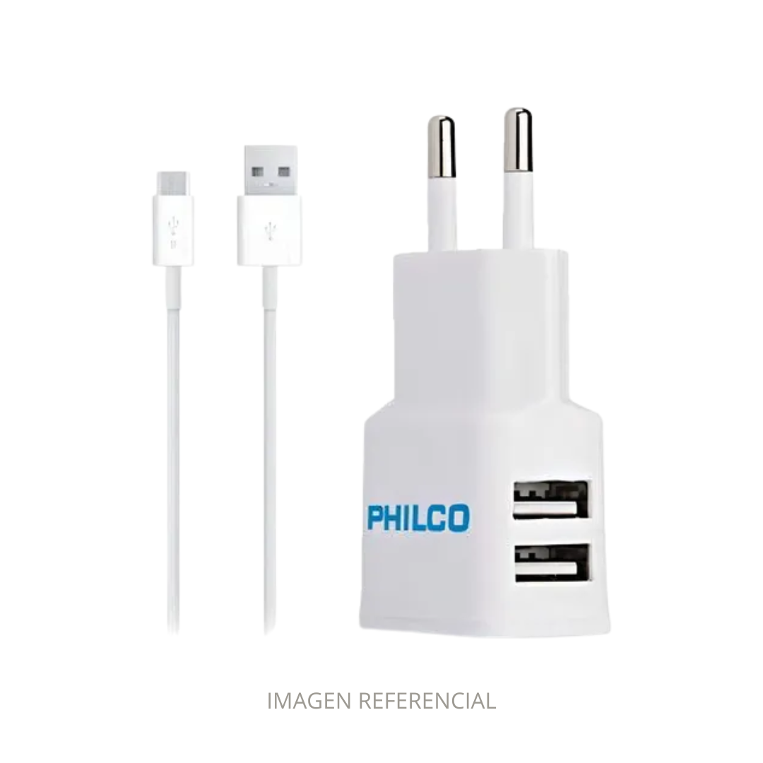 CARGADOR 2.0A DOBLE USB CON CABLE MICRO USB PHILCO