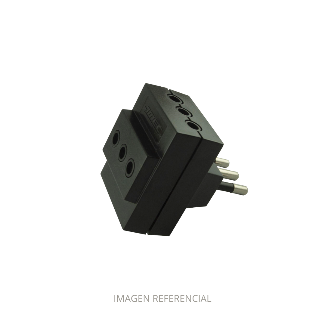 MACHO ADAPTADOR TRIPLE 2P CON TIERRA NEGRO MEC