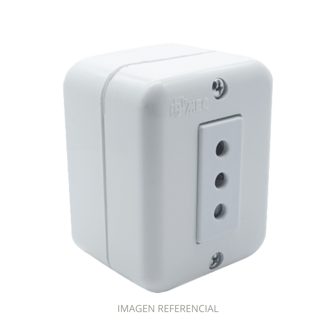 TOMA CORRIENTE SENCILLO 2P+T/250V 10A SOBREPUESTO ARIS BLANCO MEC