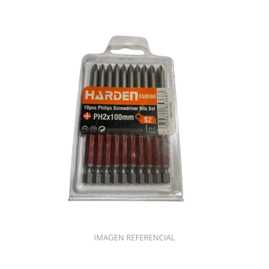PUNTA DESTORNILLADOR BIT 10 PIEZAS PH2X100MM 550590 HARDEN