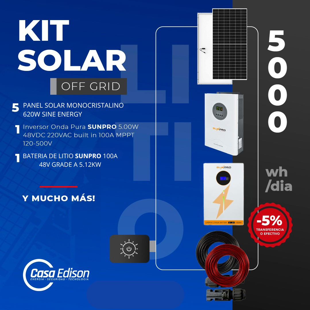 KIT DE ENERGIA SOLAR 5.000WH/DIA (MPPT) LITIO