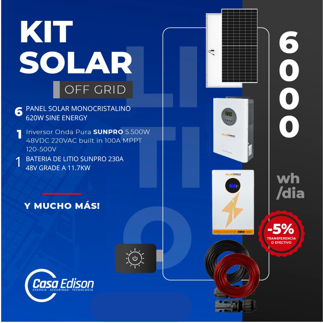 KIT DE ENERGIA SOLAR 6.000WH/DIA (MPPT) LITIO