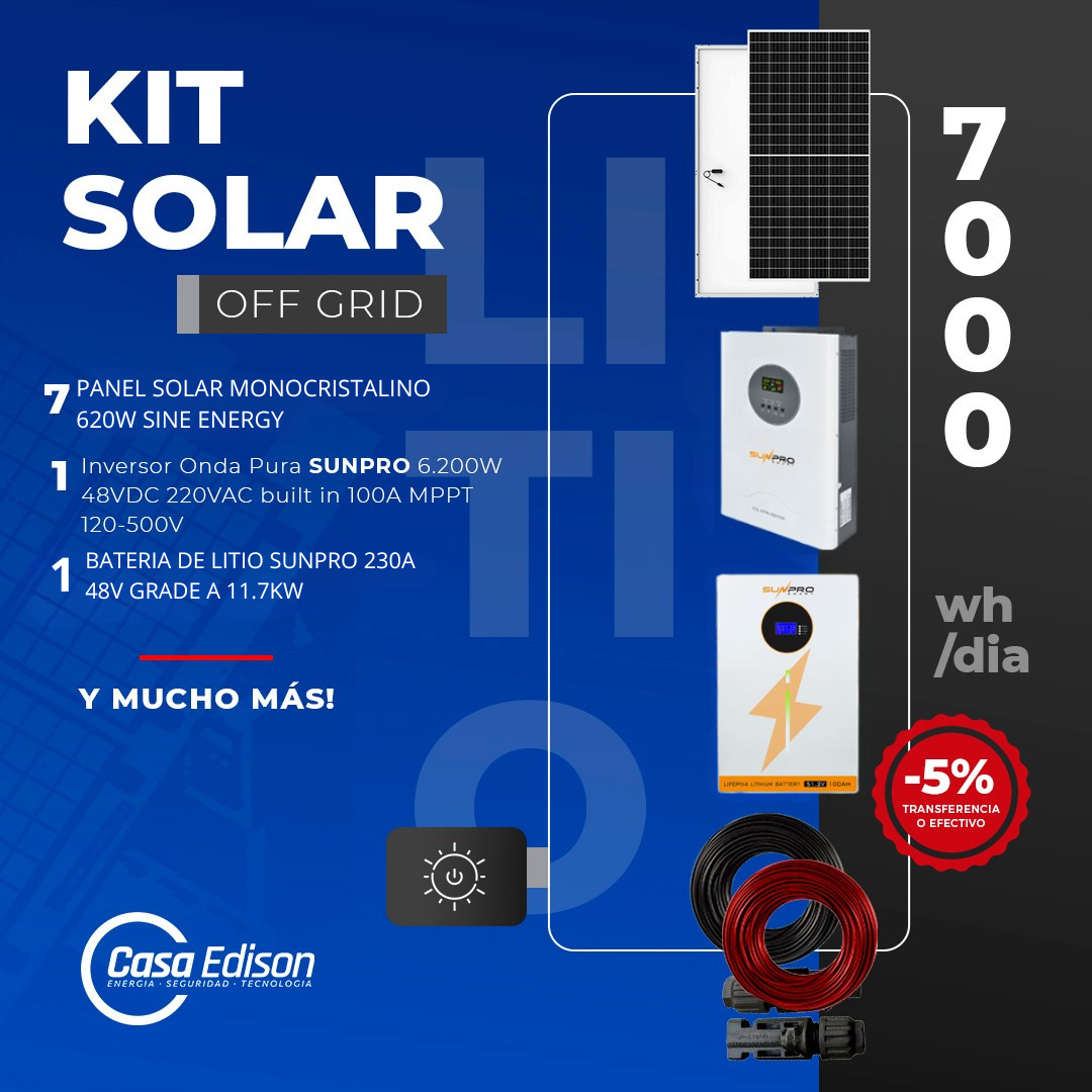 KIT DE ENERGIA SOLAR 7.000WH/DIA (MPPT) LITIO