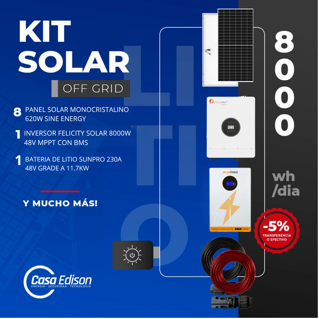 KIT DE ENERGIA SOLAR 8.000WH/DIA (MPPT) (LITIO)