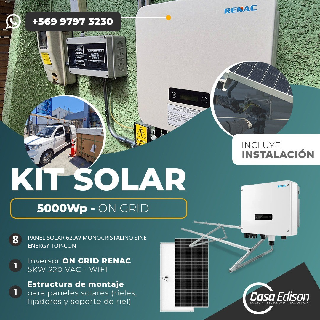 KIT DE ENERGIA SOLAR ON GRID 5KWP - INCLUYE INSTALACION