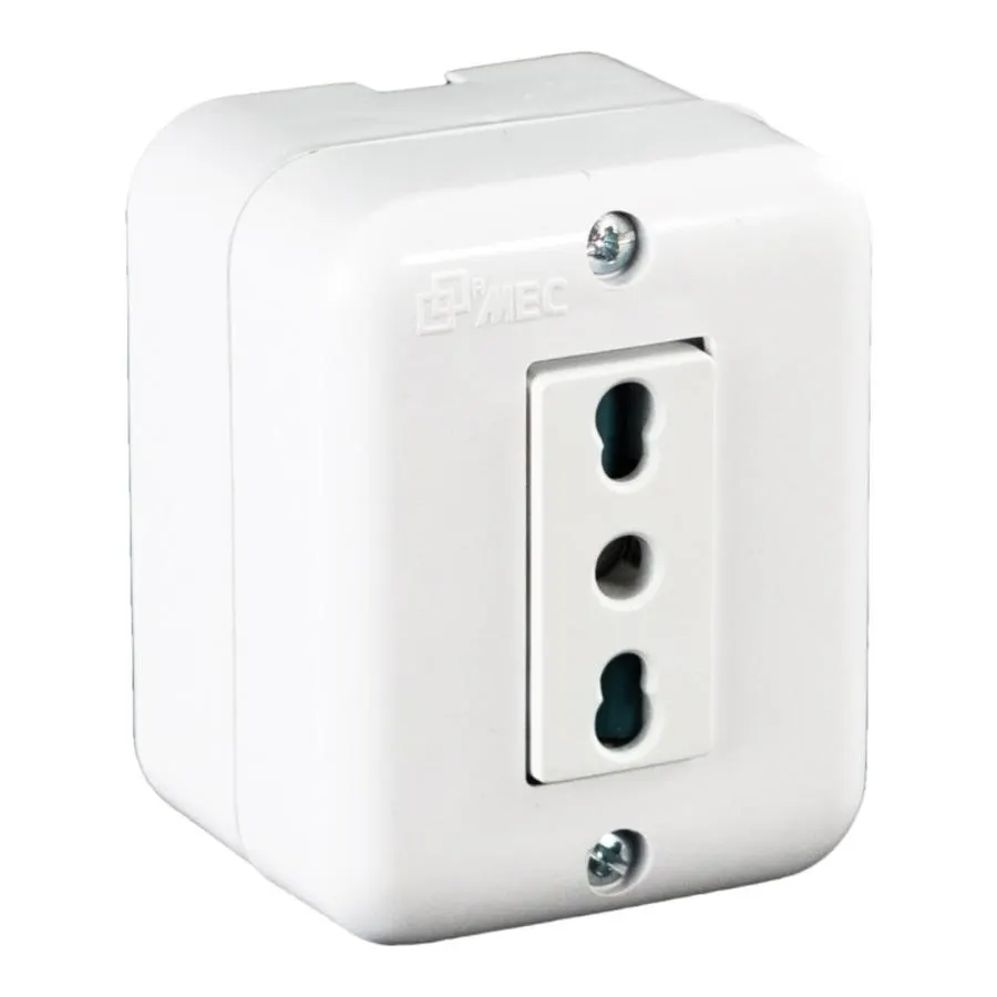 TOMA CORRIENTE BIPASO SENCILLO 10-16A SOBREPUESTO ARIS BLANCO MEC