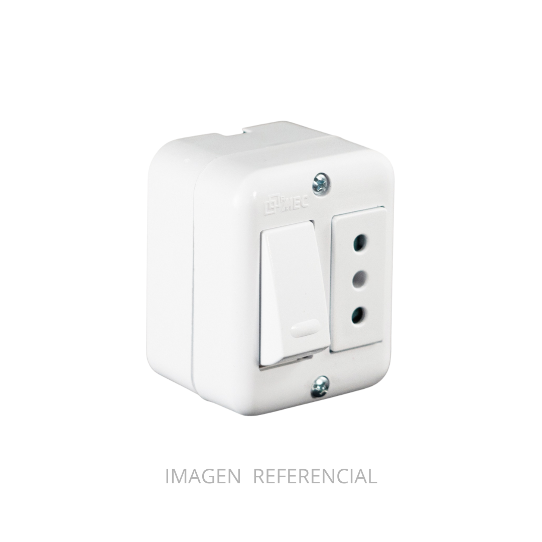 INTERRUPTOR 9/12 + TOMA CORRIENTE 10A BLANCO SOBREPUESTO ARIS MEC