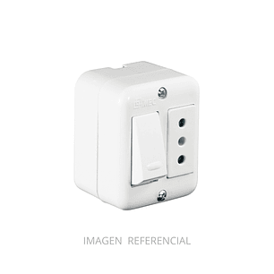 INTERRUPTOR 9/12 + TOMA CORRIENTE 10A BLANCO SOBREPUESTO ARIS MEC