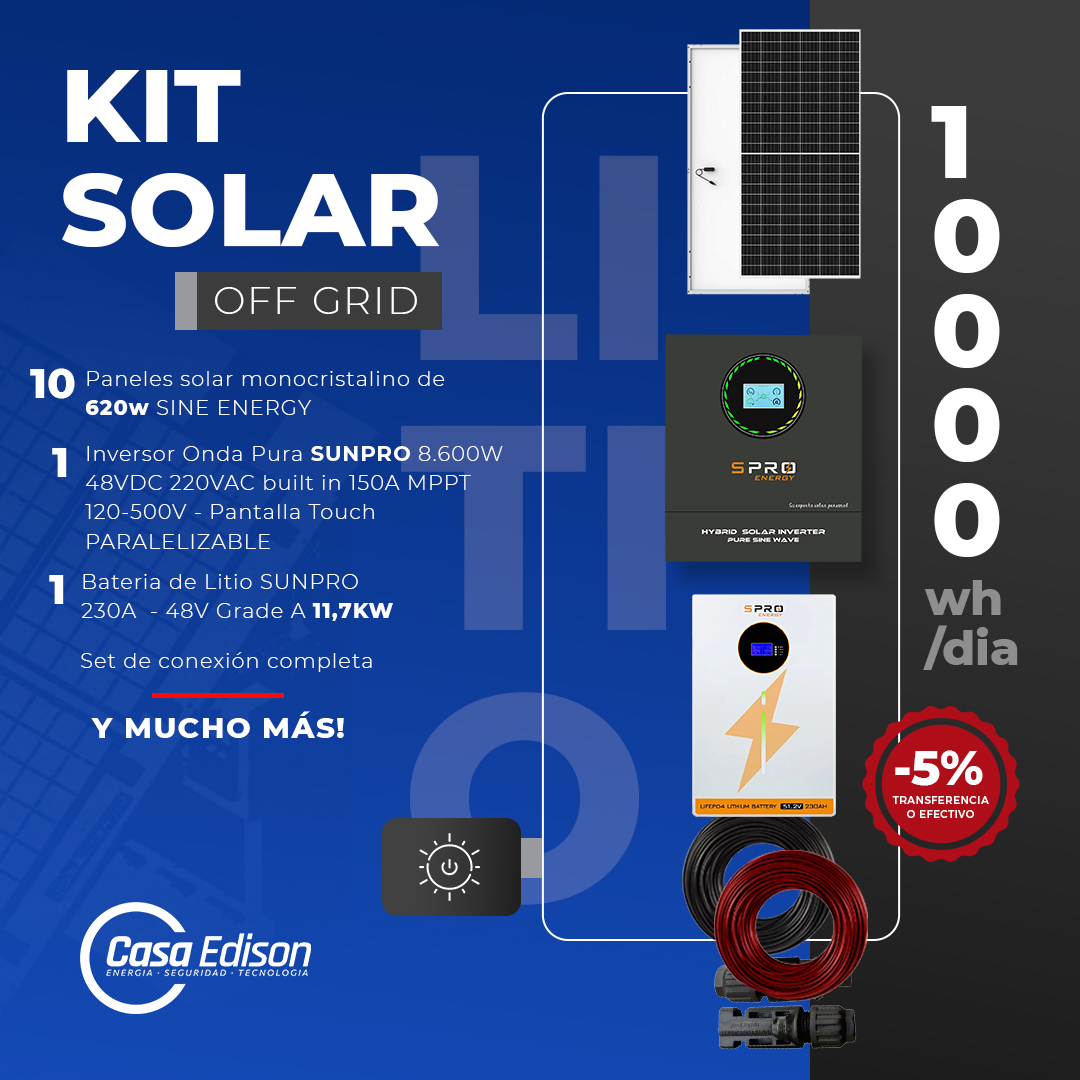 KIT DE ENERGIA SOLAR 10.000WH/DIA (MPPT) LITIO