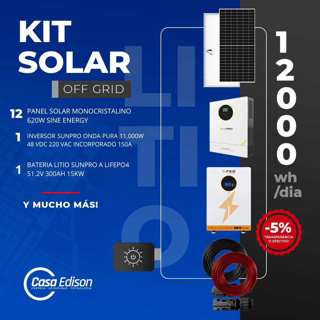 KIT DE ENERGIA SOLAR 12.000WH/DIA (MPPT) LITIO