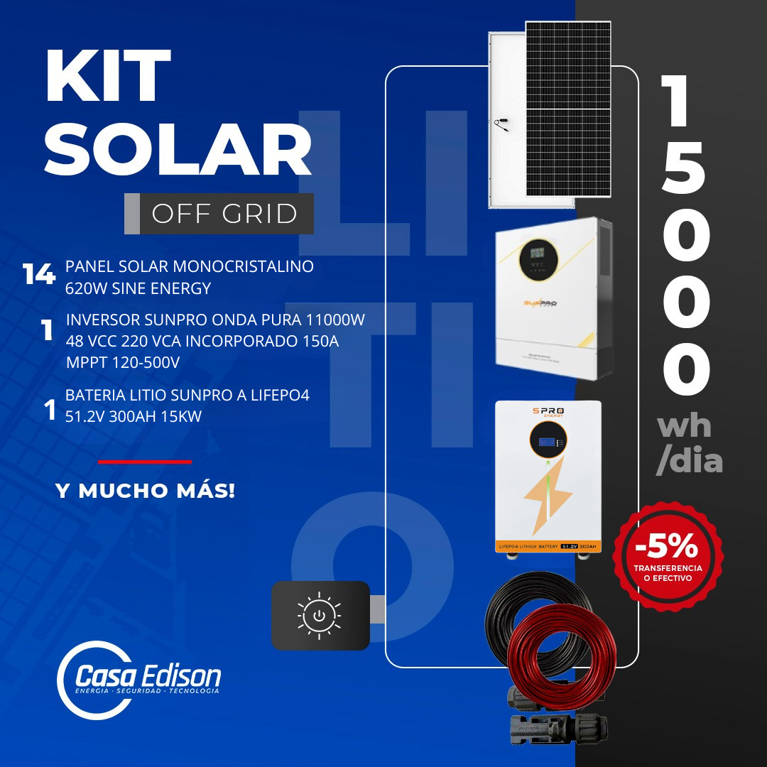 KIT DE ENERGIA SOLAR 15.000WH/DIA (MPPT) LITIO