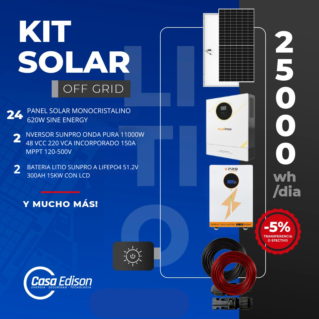 KIT DE ENERGIA SOLAR 25.000WH/DIA (MPPT) LITIO