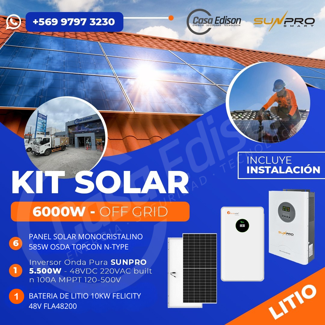 KIT DE ENERGIA SOLAR 6.000W SISTEMA FUERA DE RED (MPPT) INCLUYE INSTALACION (LITIO) 1