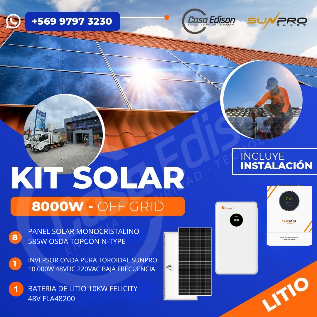 KIT DE ENERGIA SOLAR 8.000W SISTEMA FUERA DE RED (MPPT) INCLUYE INSTALACION (LITIO) 1