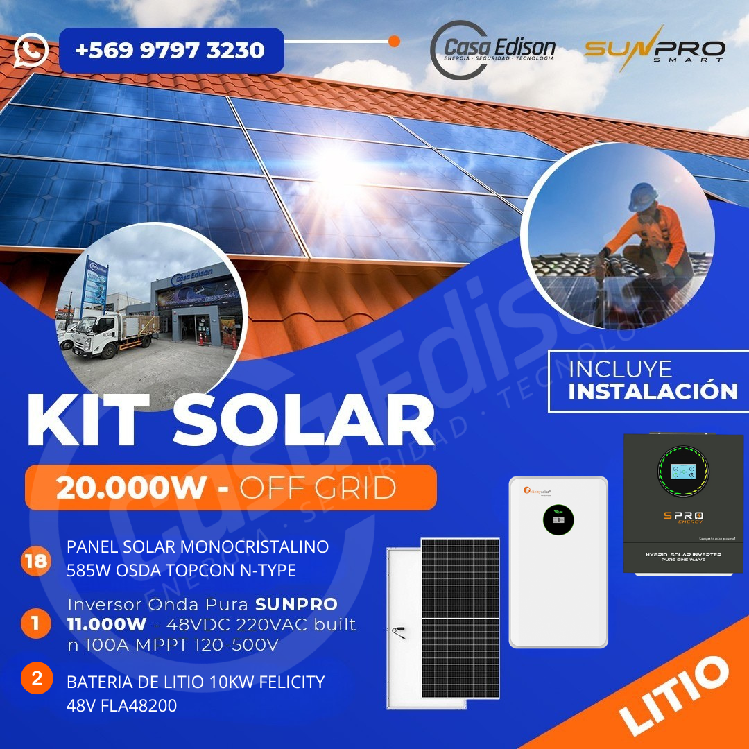 KIT DE ENERGIA SOLAR 20.000W SISTEMA FUERA DE RED (MPPT) INCLUYE INSTALACION (LITIO) 1