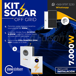 KIT DE ENERGIA SOLAR 7.000W SISTEMA FUERA DE RED (MPPT) INCLUYE INSTALACION (LITIO)