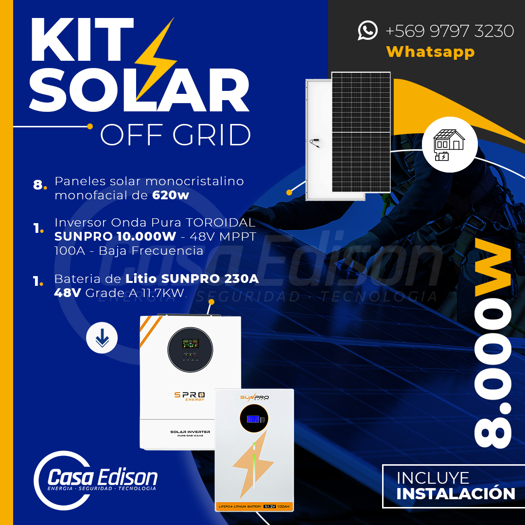 KIT DE ENERGIA SOLAR 8.000W SISTEMA FUERA DE RED (MPPT) INCLUYE INSTALACION (LITIO) 1