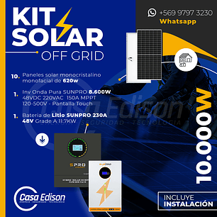 KIT DE ENERGIA SOLAR 10.000W SISTEMA FUERA DE RED (MPPT) INCLUYE INSTALACION (LITIO)