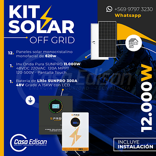 KIT DE ENERGIA SOLAR 12.000W SISTEMA FUERA DE RED (MPPT) INCLUYE INSTALACION (LITIO)