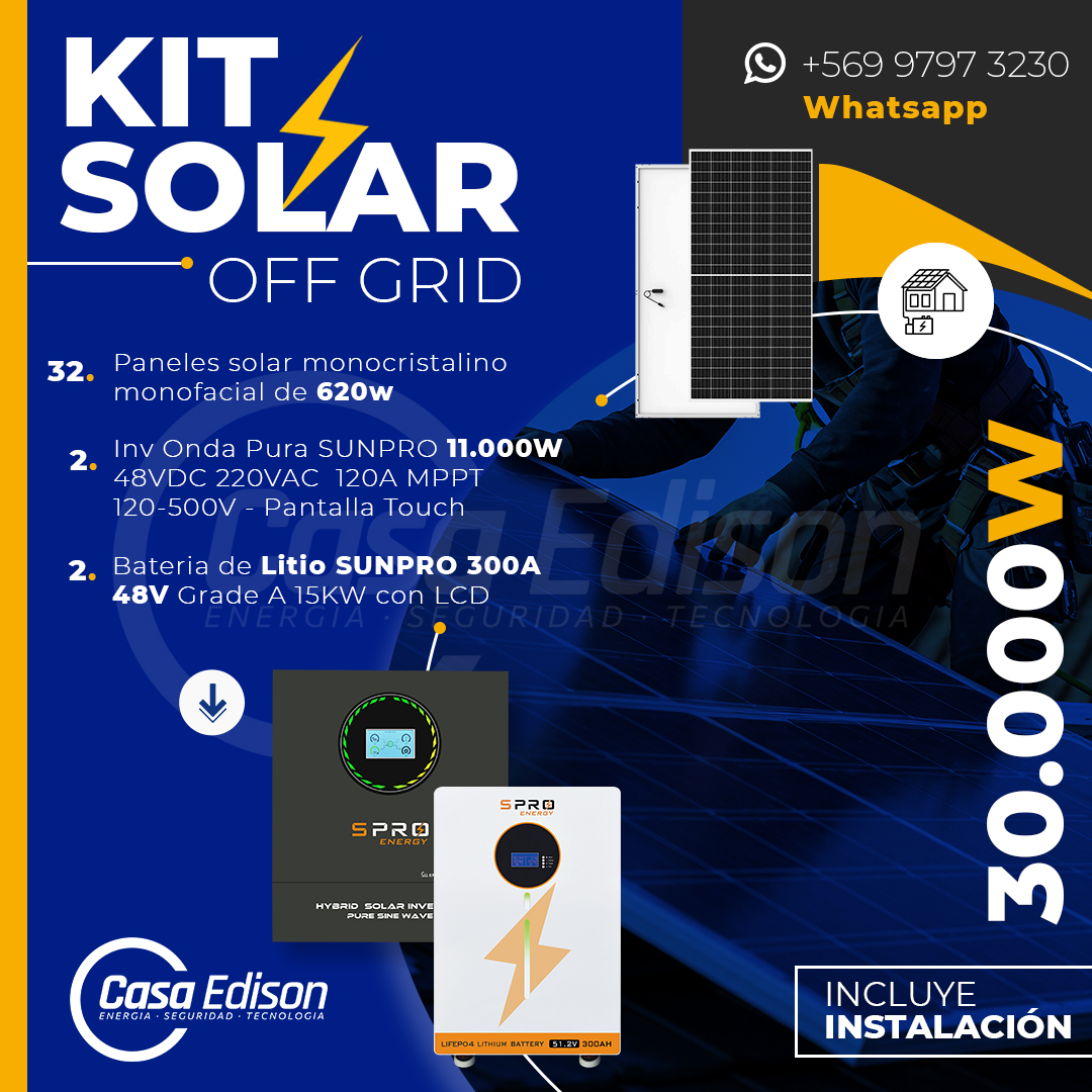 KIT DE ENERGIA SOLAR 30.000W SISTEMA FUERA DE RED (MPPT) INCLUYE INSTALACION (LITIO) 1