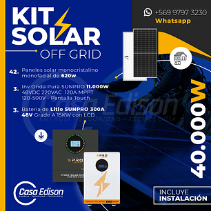 KIT DE ENERGIA SOLAR 40.000W SISTEMA FUERA DE RED (MPPT) INCLUYE INSTALACION (LITIO)