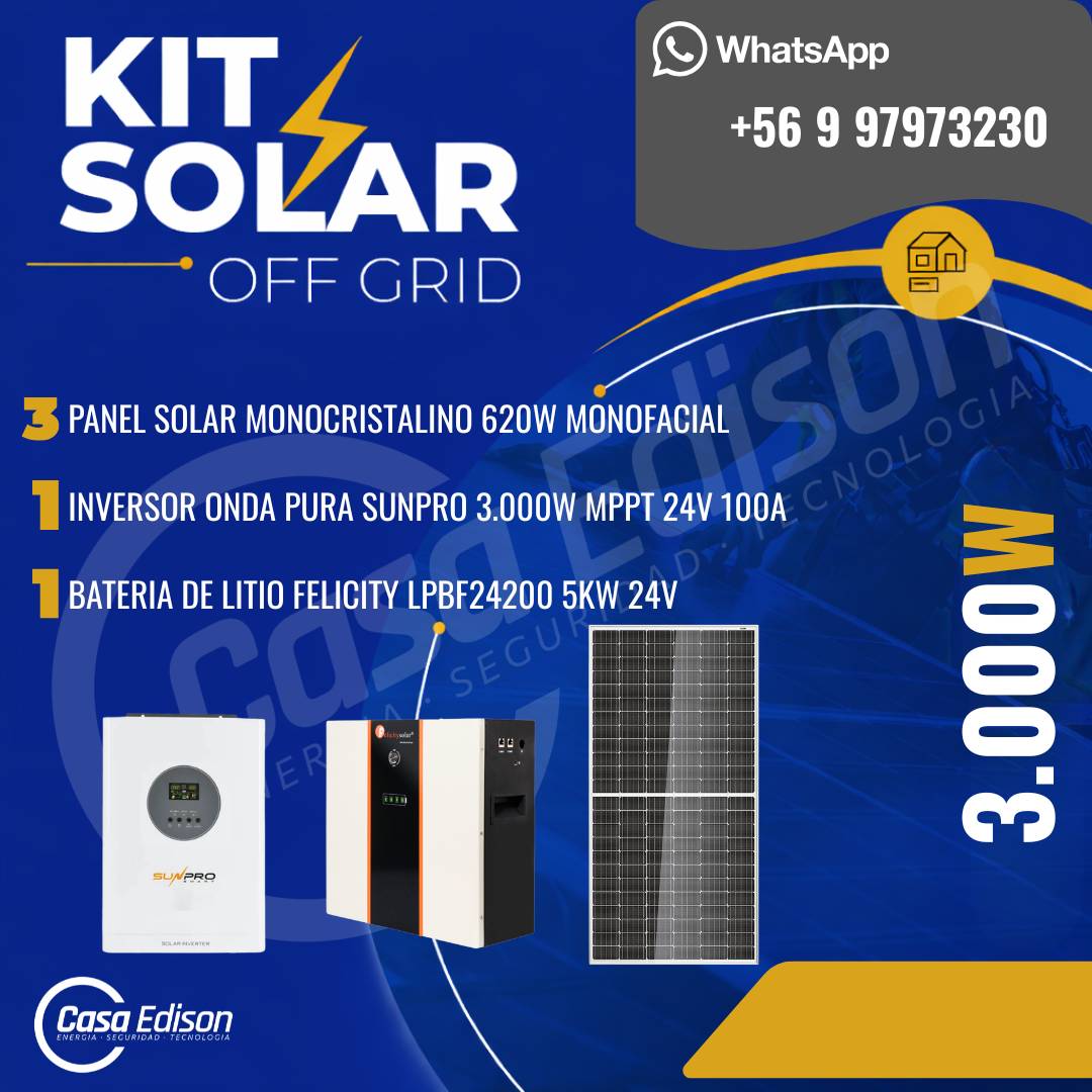 KIT DE ENERGIA SOLAR 4.000WH/DIA (MPPT) LITIO