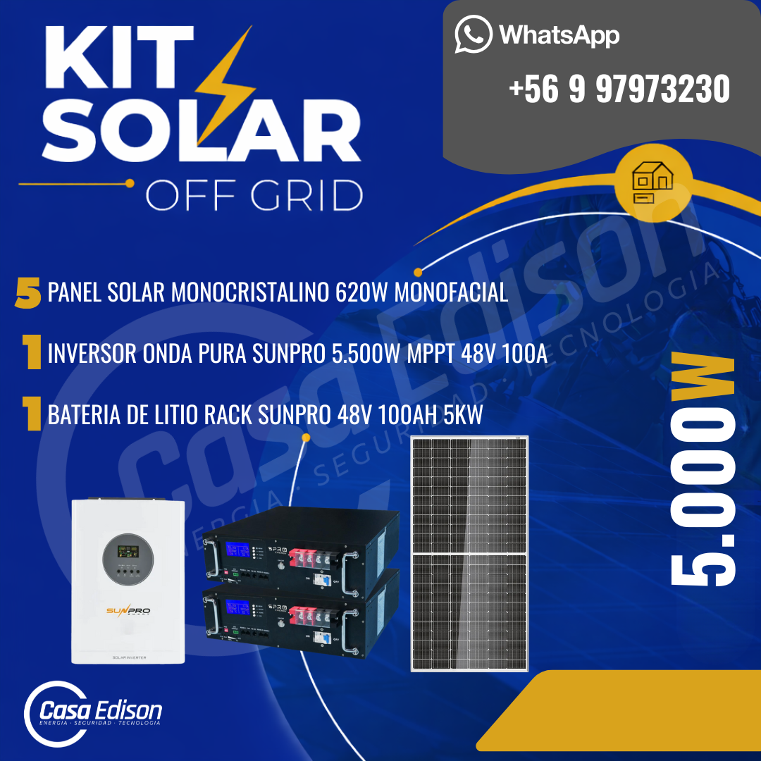 KIT DE ENERGIA SOLAR 5.000WH/DIA (MPPT) LITIO