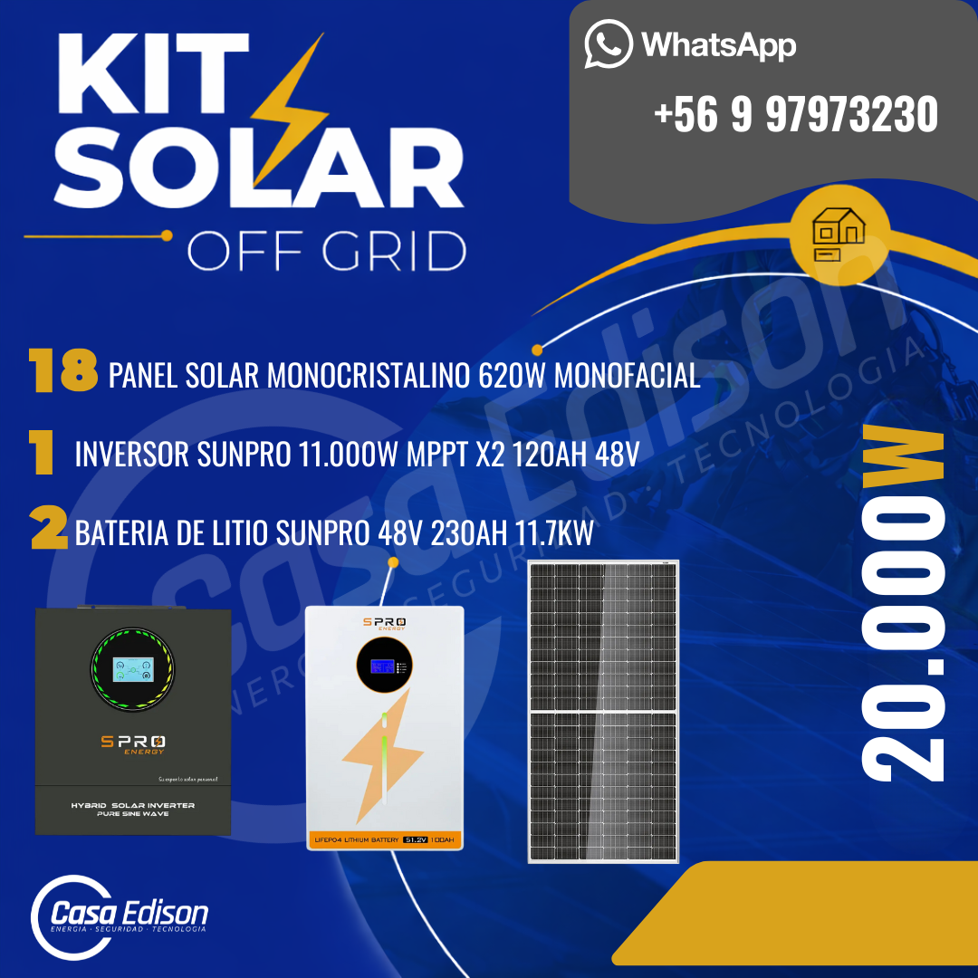 KIT DE ENERGIA SOLAR 20.000WH/DIA (MPPT) LITIO