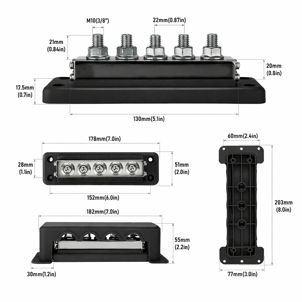 BUSBAR PARA CONEXION DE BATERIAS 600A (NEGATIVO)