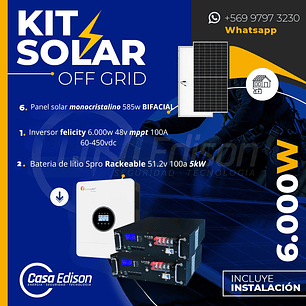KIT DE ENERGIA SOLAR 6.000W SISTEMA FUERA DE RED (MPPT) INCLUYE INSTALACION (LITIO)