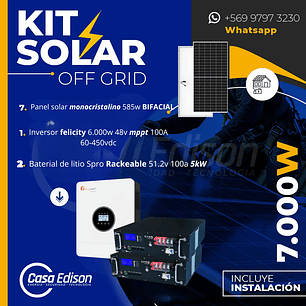KIT DE ENERGIA SOLAR 7.000W SISTEMA FUERA DE RED (MPPT) INCLUYE INSTALACION (LITIO)