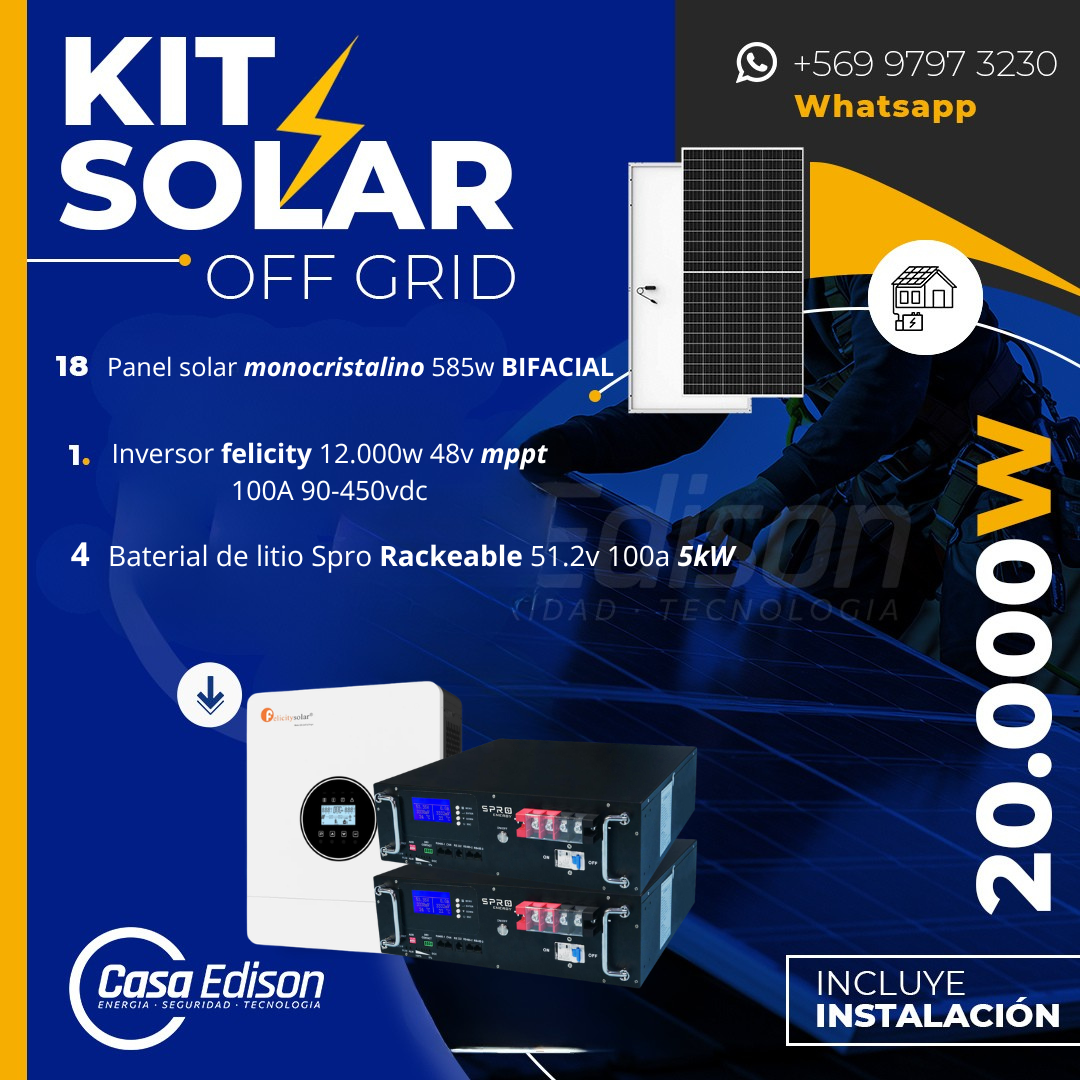 KIT DE ENERGIA SOLAR 20.000W SISTEMA FUERA DE RED (MPPT) INCLUYE INSTALACION (LITIO) 1