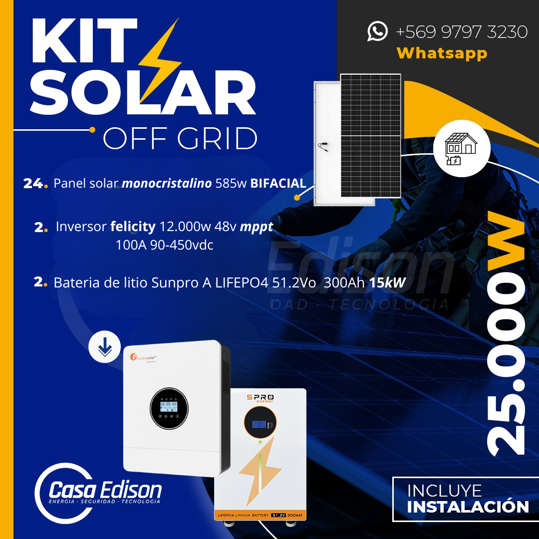 KIT DE ENERGIA SOLAR 25.000W SISTEMA FUERA DE RED (MPPT) INCLUYE INSTALACION (LITIO) 1