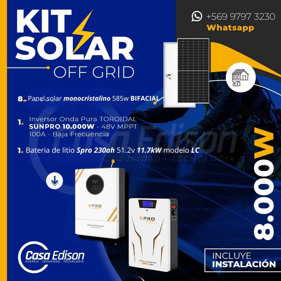 KIT DE ENERGIA SOLAR 8.000W SISTEMA FUERA DE RED (MPPT) INCLUYE INSTALACION (LITIO) 1