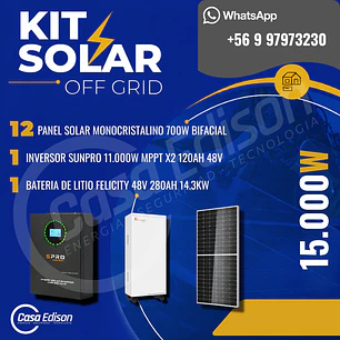 KIT DE ENERGIA SOLAR 15.000WH/DIA (MPPT) LITIO
