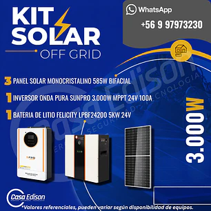 KIT DE ENERGIA SOLAR 3.000WH/DIA (MPPT) LITIO
