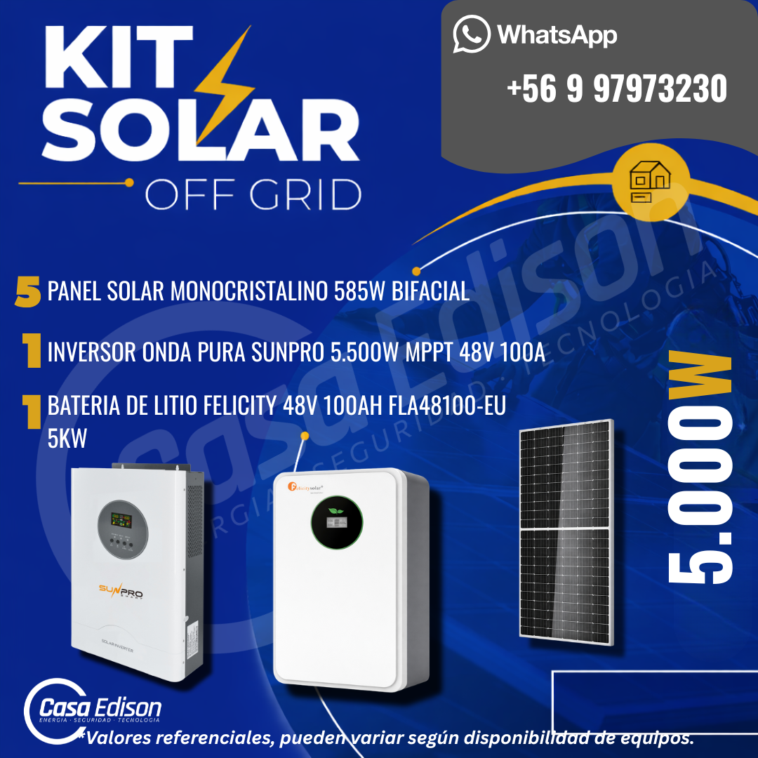 KIT DE ENERGIA SOLAR 5.000WH/DIA (MPPT) LITIO