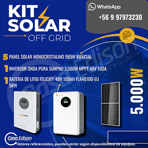 KIT DE ENERGIA SOLAR 5.000WH/DIA (MPPT) LITIO