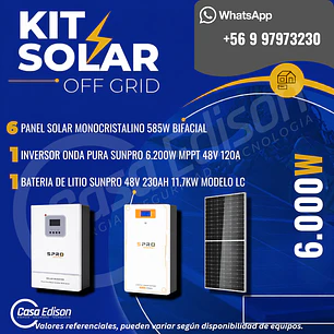 KIT DE ENERGIA SOLAR 6.000WH/DIA (MPPT) LITIO