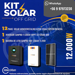 KIT DE ENERGIA SOLAR 12.000WH/DIA (MPPT) LITIO