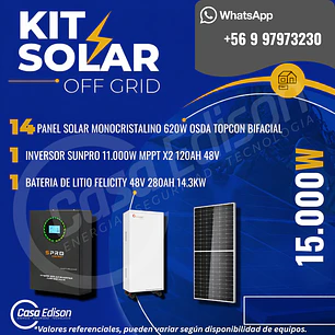 KIT DE ENERGIA SOLAR 15.000WH/DIA (MPPT) LITIO