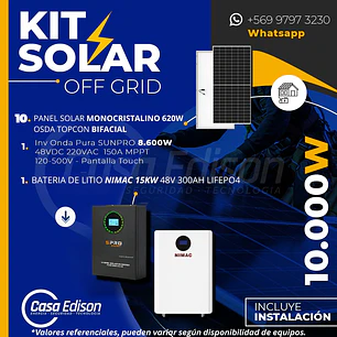KIT DE ENERGIA SOLAR 10.000W SISTEMA FUERA DE RED (MPPT) INCLUYE INSTALACION (LITIO)