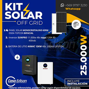 KIT DE ENERGIA SOLAR 25.000W SISTEMA FUERA DE RED (MPPT) INCLUYE INSTALACION (LITIO)
